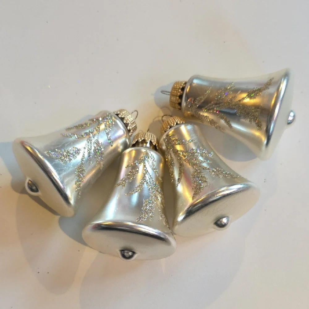 Vintage Silver Bell Ornaments Set Of 4